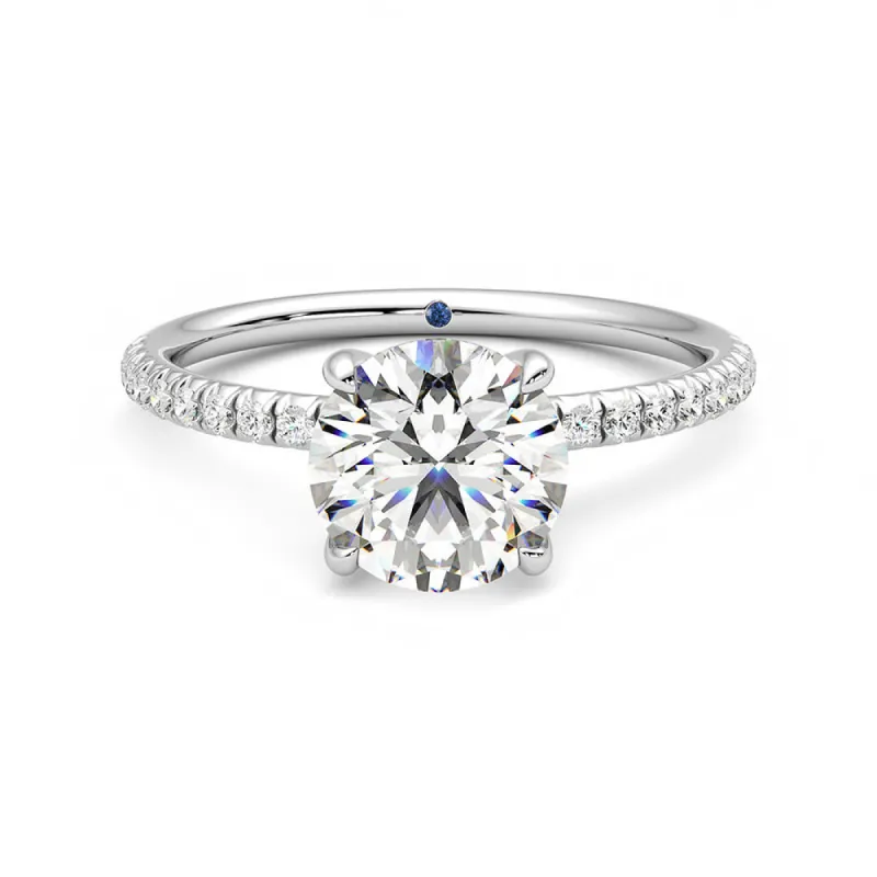 Four Prong Round Moissanite Engagement Ring with Hidden Anniversary Stone Accent sold by MSBLUE Jewelry