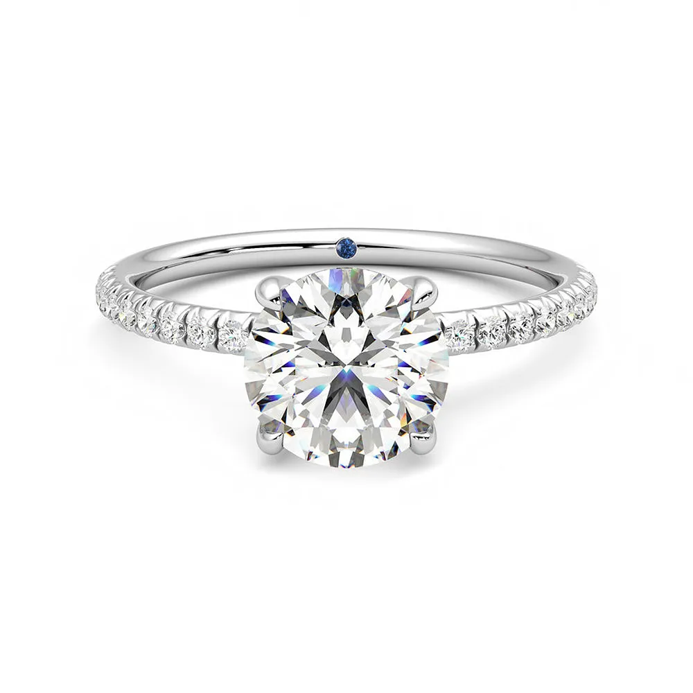 Four Prong Round Moissanite Engagement Ring with Hidden Anniversary Stone Accent sold by MSBLUE Jewelry