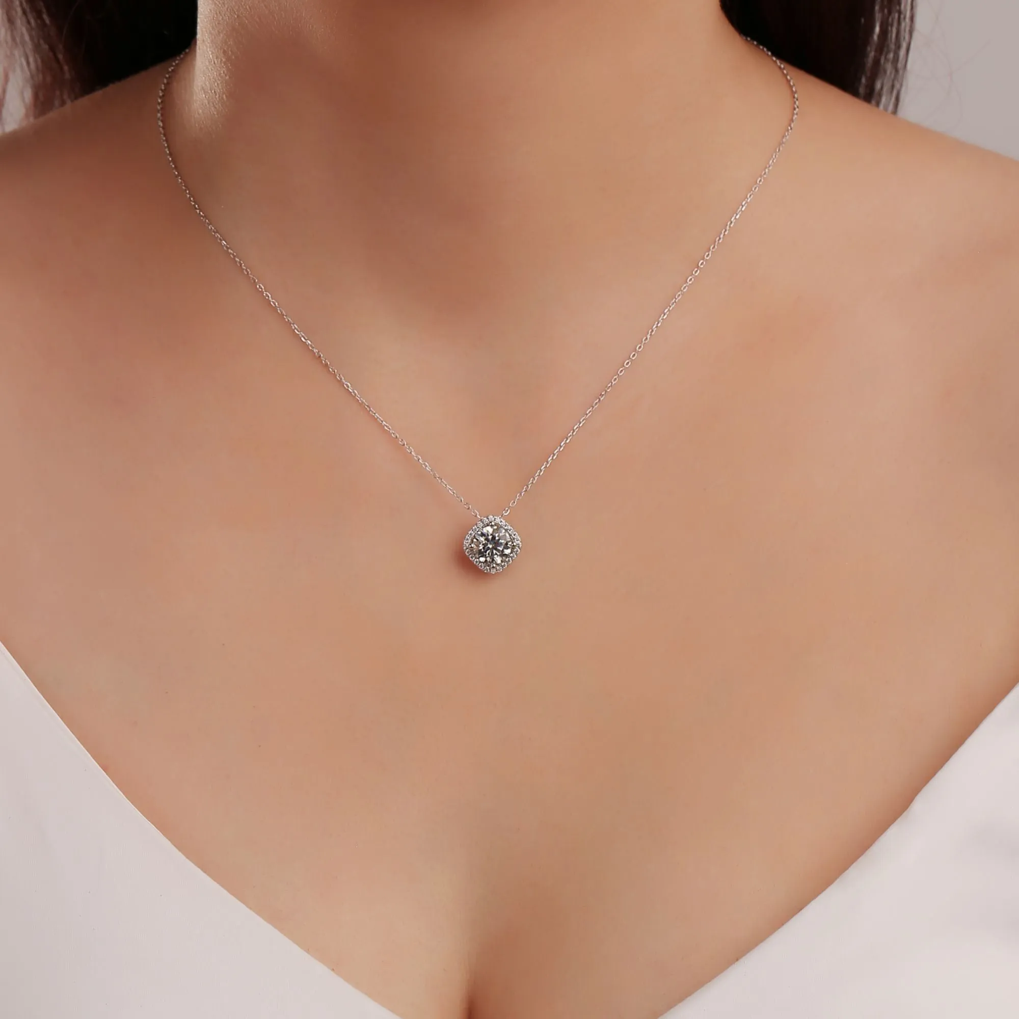 1 CT. Luxury Square Halo Moissanite Necklace sold by MSBLUE Jewelry product image thumbnail 2