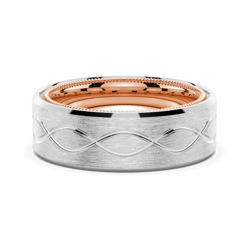 7.5mm Two Tone Matte Finish Infinity Design Men's Band sold by MSBLUE Jewelry