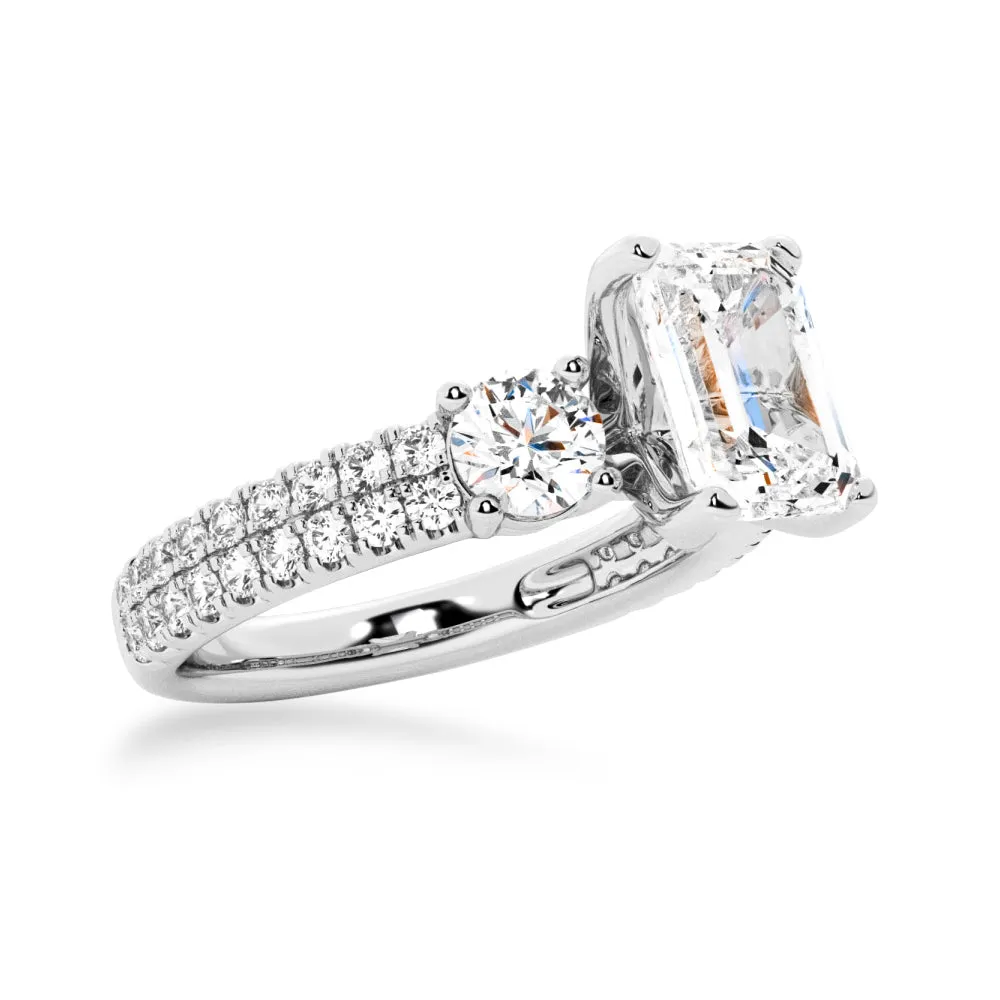 NEW Double Row Pave Three Stone Emerald Cut Moissanite Engagement Ring sold by MSBLUE Jewelry product image thumbnail 4