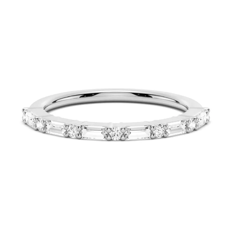 Baguette And Round Prong Moissanite Anniversary Band sold by MSBLUE Jewelry