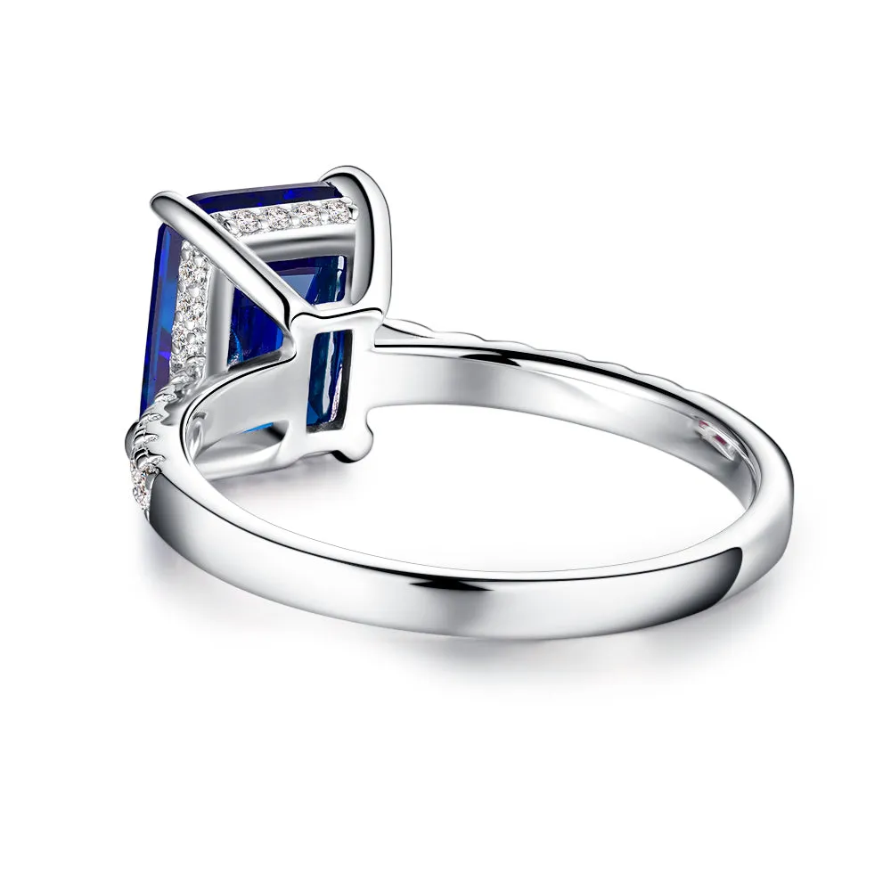 3 CT. Side Stone Lab Grown Sapphire Engagement Ring With Hidden Halo sold by MSBLUE Jewelry product image thumbnail 4