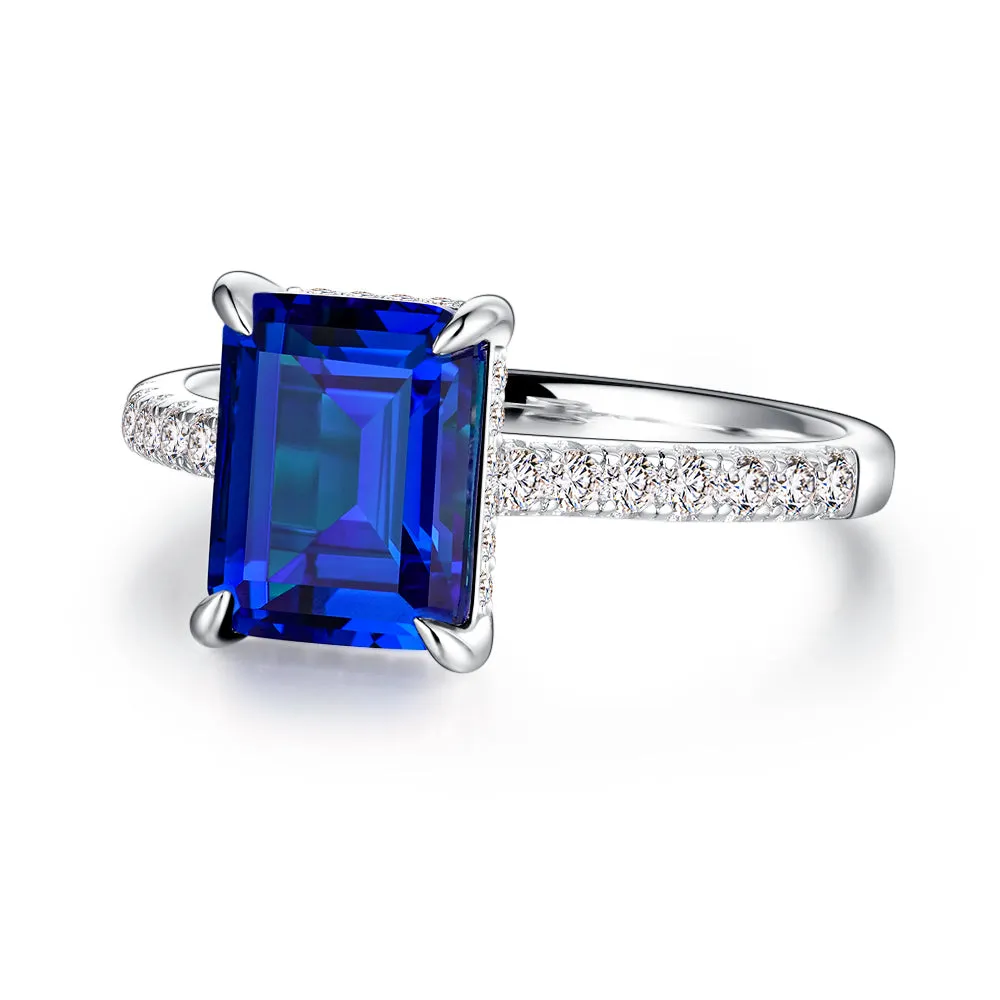 3 CT. Side Stone Lab Grown Sapphire Engagement Ring With Hidden Halo sold by MSBLUE Jewelry product image thumbnail 2