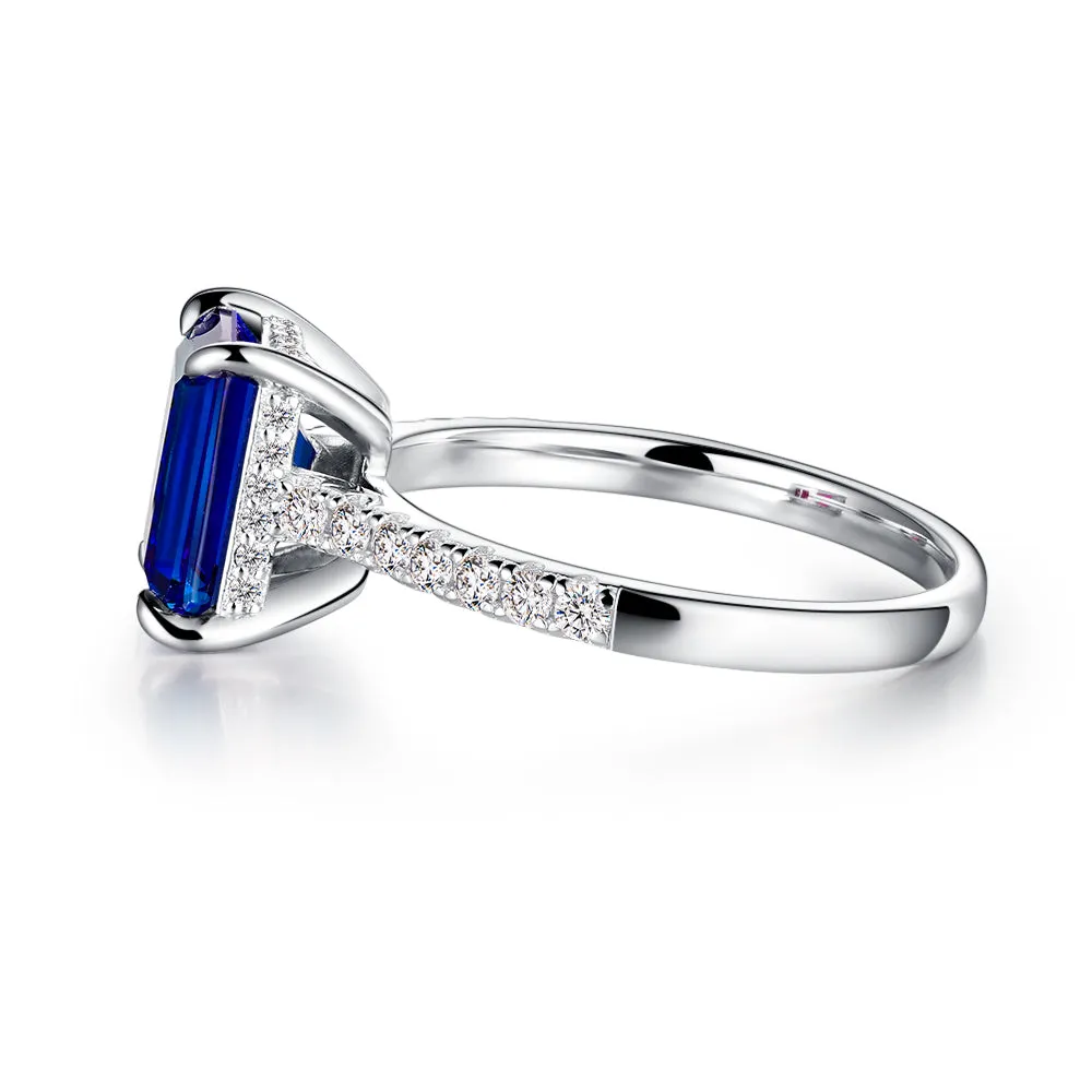 3 CT. Side Stone Lab Grown Sapphire Engagement Ring With Hidden Halo sold by MSBLUE Jewelry product image thumbnail 3