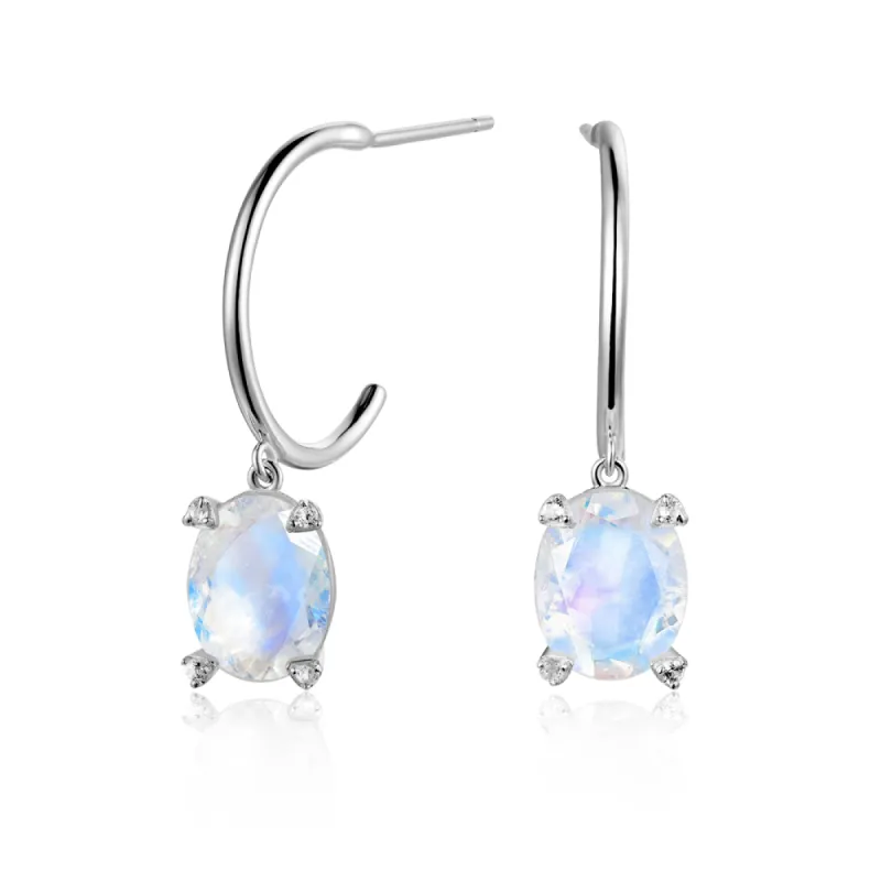 Claw-set Oval Moonstone Huggie Earrings sold by MSBLUE Jewelry