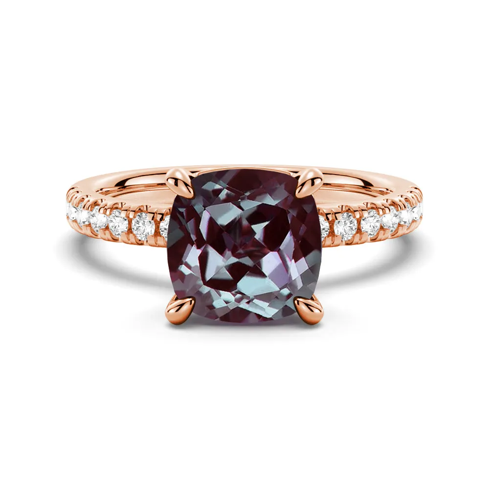 3 CT. Cushion Cut Alexandrite Engagement Ring With Double Hidden Halo sold by MSBLUE Jewelry