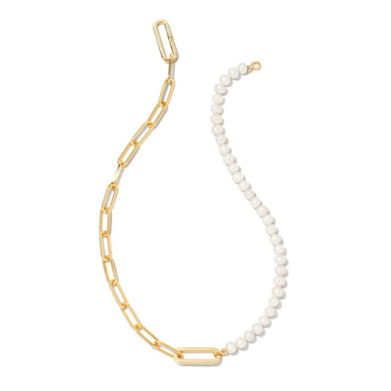 4mm Freshwater Cultured Pearl Half Paperclip Necklace sold by MSBLUE Jewelry