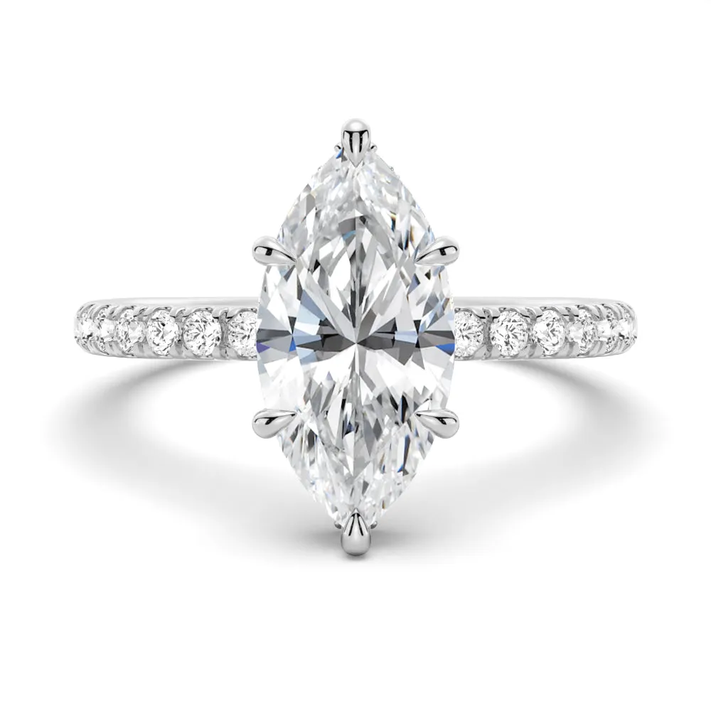 French Pavé Marquise Moissanite Engagement Ring With Hidden Halo sold by MSBLUE Jewelry