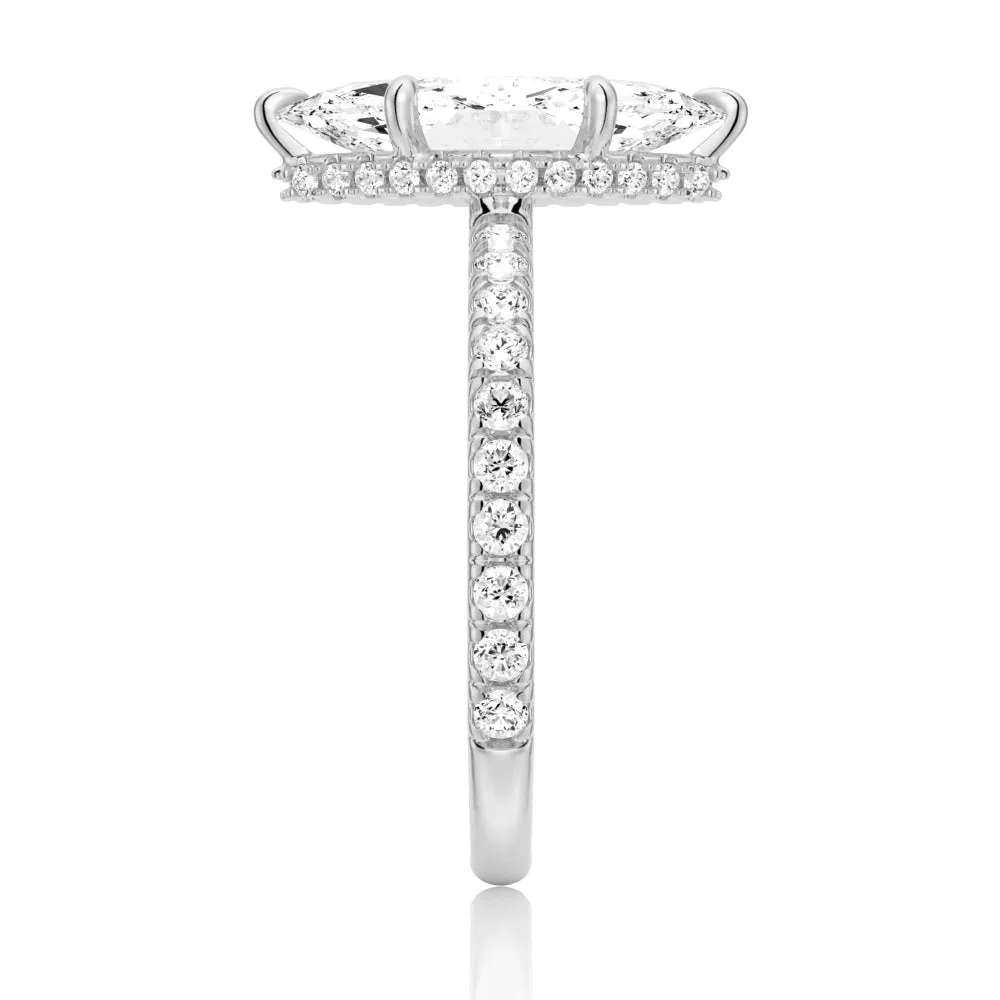 French Pavé Marquise Moissanite Engagement Ring With Hidden Halo sold by MSBLUE Jewelry product image thumbnail 5