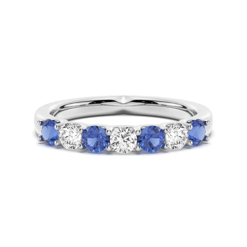 Blue Sapphire and Moissanite Anniversary Band sold by MSBLUE Jewelry