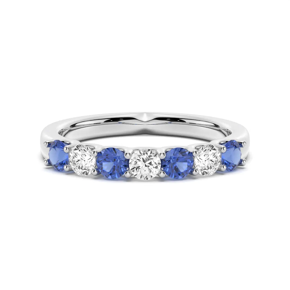 Blue Sapphire and Moissanite Anniversary Band sold by MSBLUE Jewelry