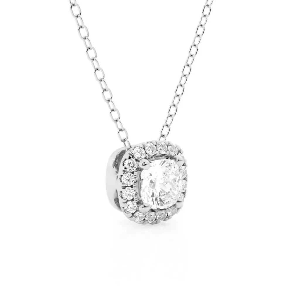 Cushion Cut Pavé Moissanite Halo Pendant Necklace sold by MSBLUE Jewelry product image thumbnail 4
