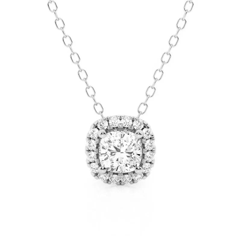 Cushion Cut Pavé Moissanite Halo Pendant Necklace sold by MSBLUE Jewelry