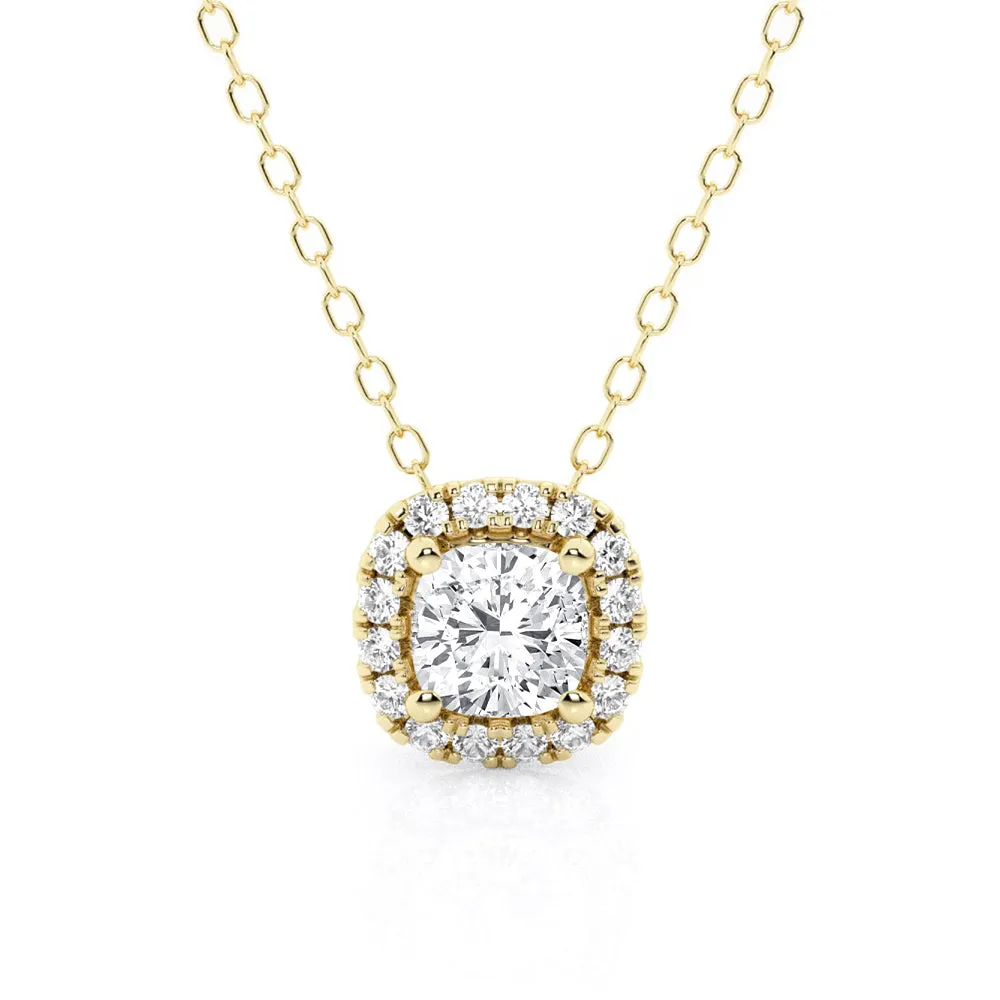 Cushion Cut Pavé Moissanite Halo Pendant Necklace sold by MSBLUE Jewelry product image thumbnail 2