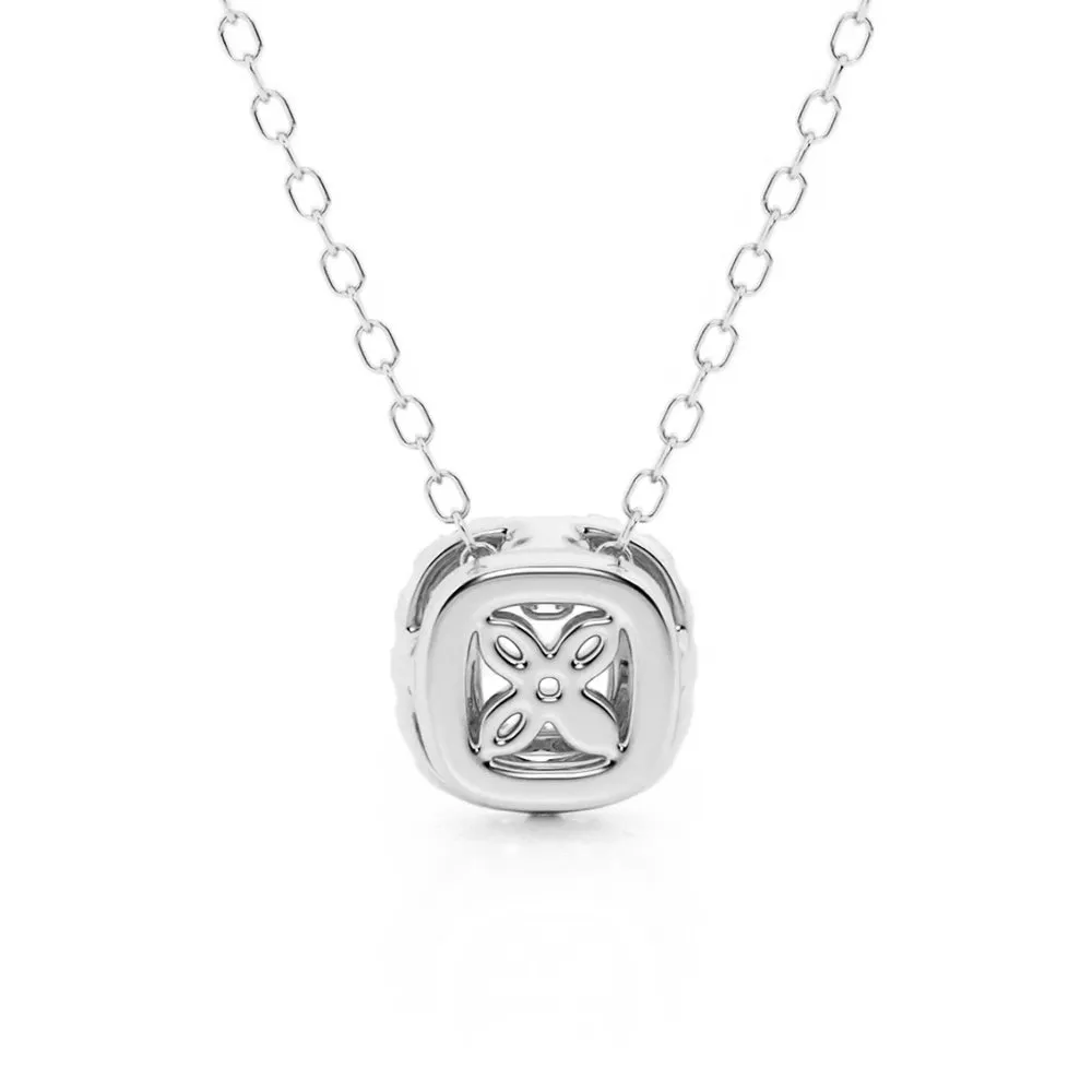 Cushion Cut Pavé Moissanite Halo Pendant Necklace sold by MSBLUE Jewelry product image thumbnail 5