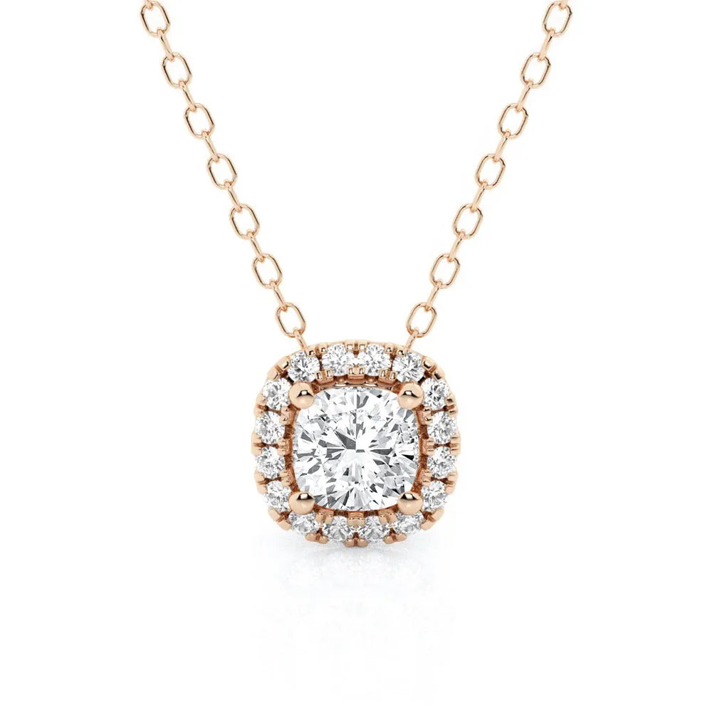 Cushion Cut Pavé Moissanite Halo Pendant Necklace sold by MSBLUE Jewelry product image thumbnail 3