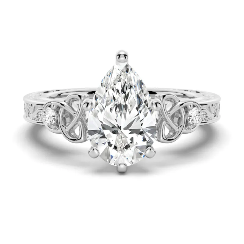 Vintage Celtic Knots Design Pear Shaped Moissanite Engagement Ring sold by MSBLUE Jewelry