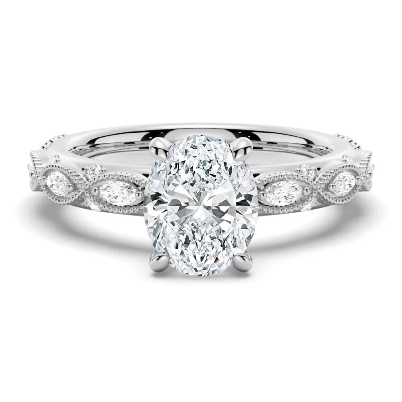 Vintage Infinity Milgrain Oval Moissanite Engagement Ring sold by MSBLUE Jewelry