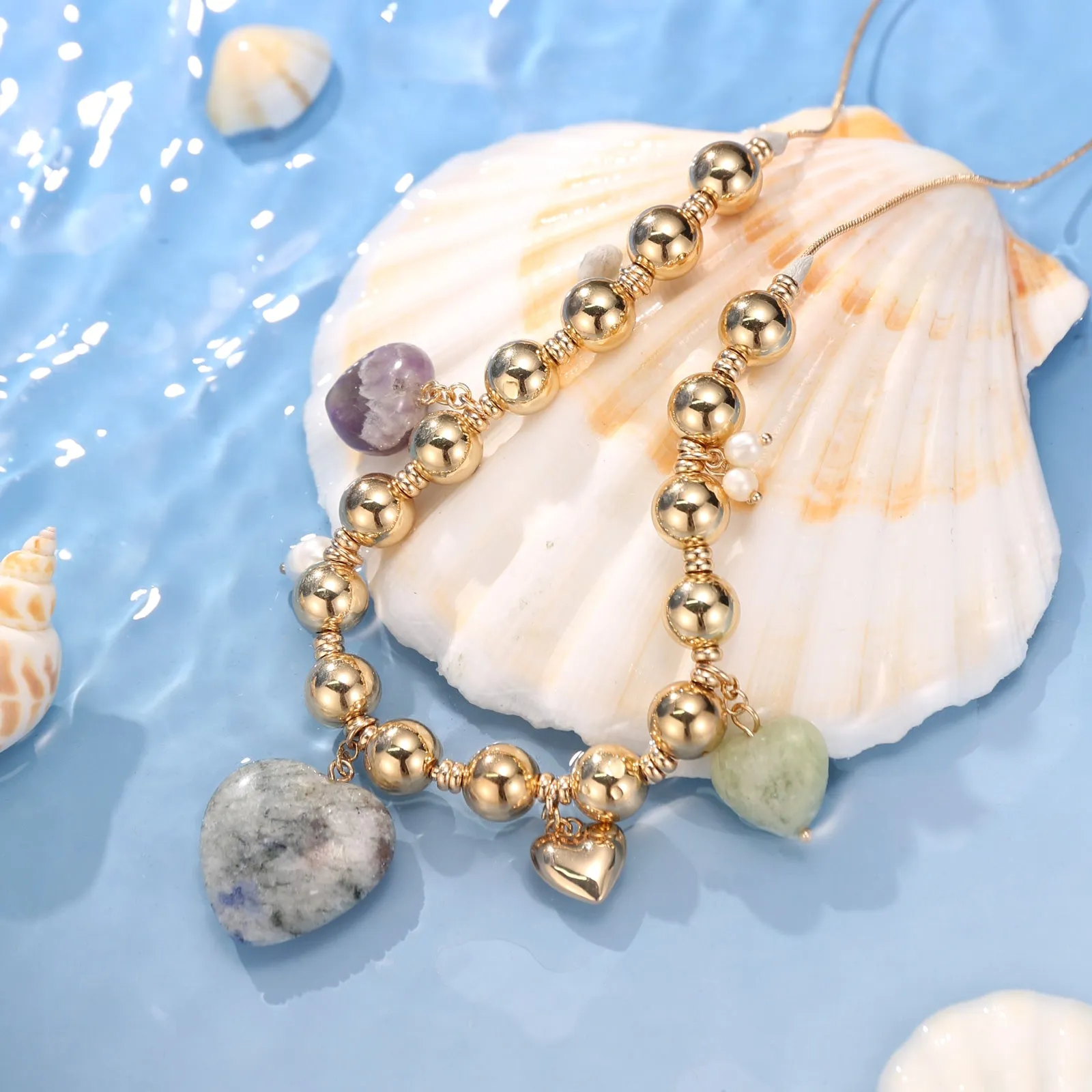 Natural Stone Heart Necklace with Pearl sold by Selenichast product image thumbnail 3