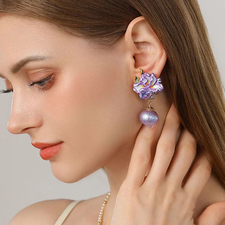 Iris Flower Earrings with Czech Gemstones sold by Selenichast product image thumbnail 2