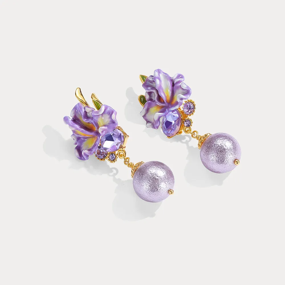 Iris Flower Earrings with Czech Gemstones sold by Selenichast product image thumbnail 3