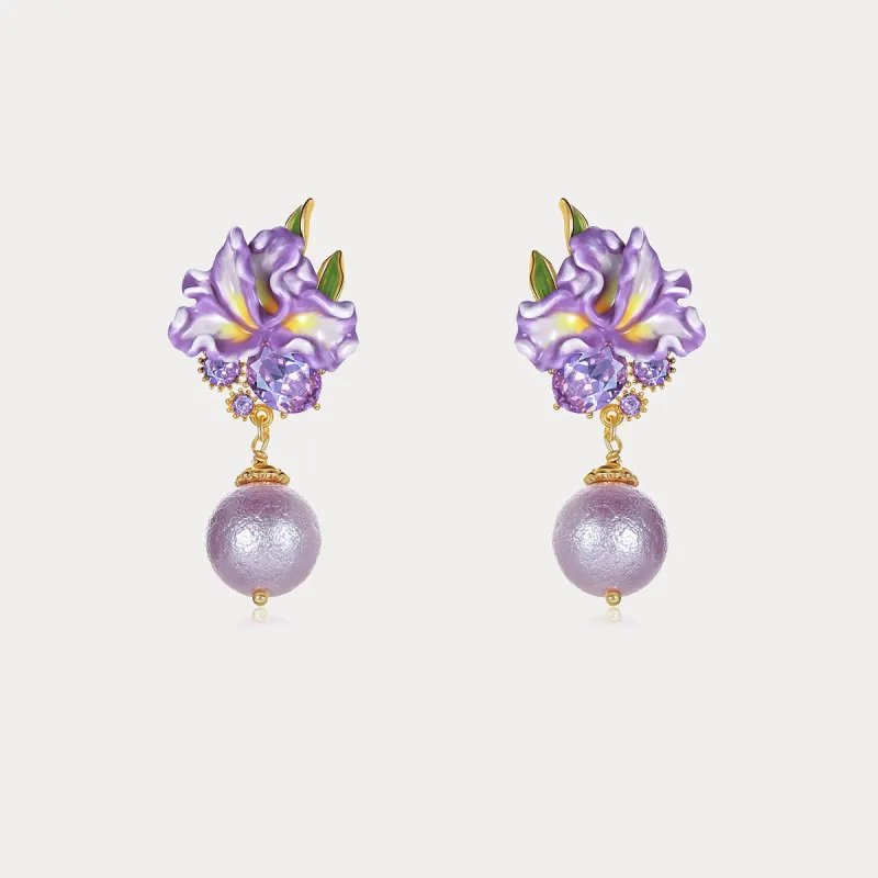 Iris Flower Earrings with Czech Gemstones sold by Selenichast