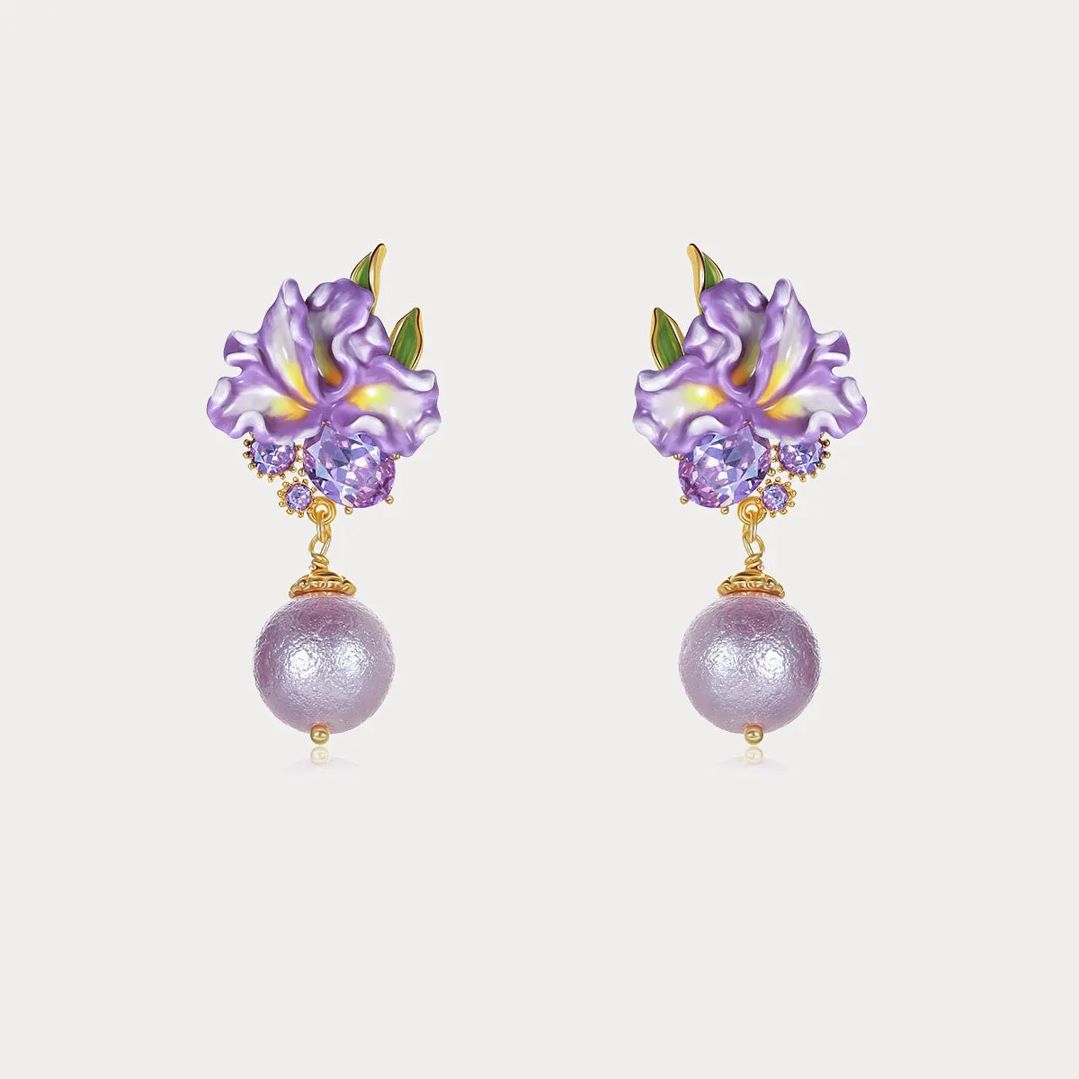 Iris Flower Earrings with Czech Gemstones sold by Selenichast