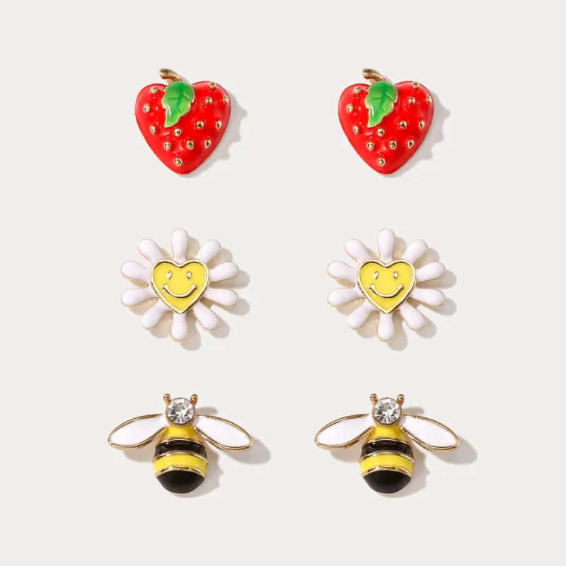 Strawberry & Bee Flowers Earrings Set sold by Selenichast