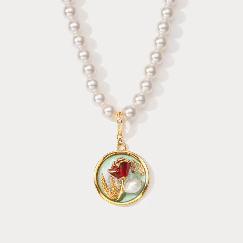 Rose Pendant Oil Painting Necklace sold by Selenichast