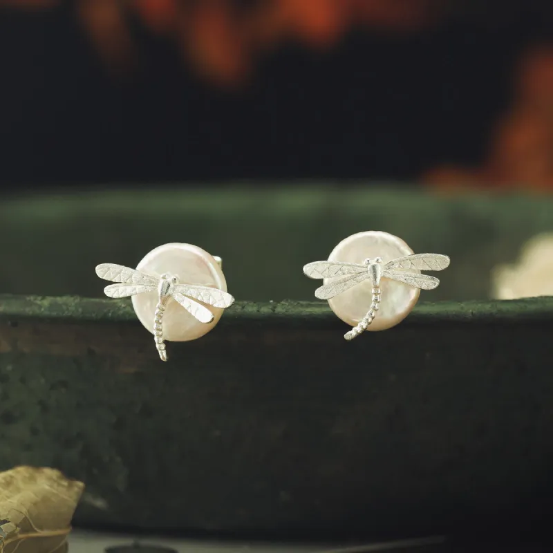 Dragonfly Pearl Stud Earrings sold by Selenichast