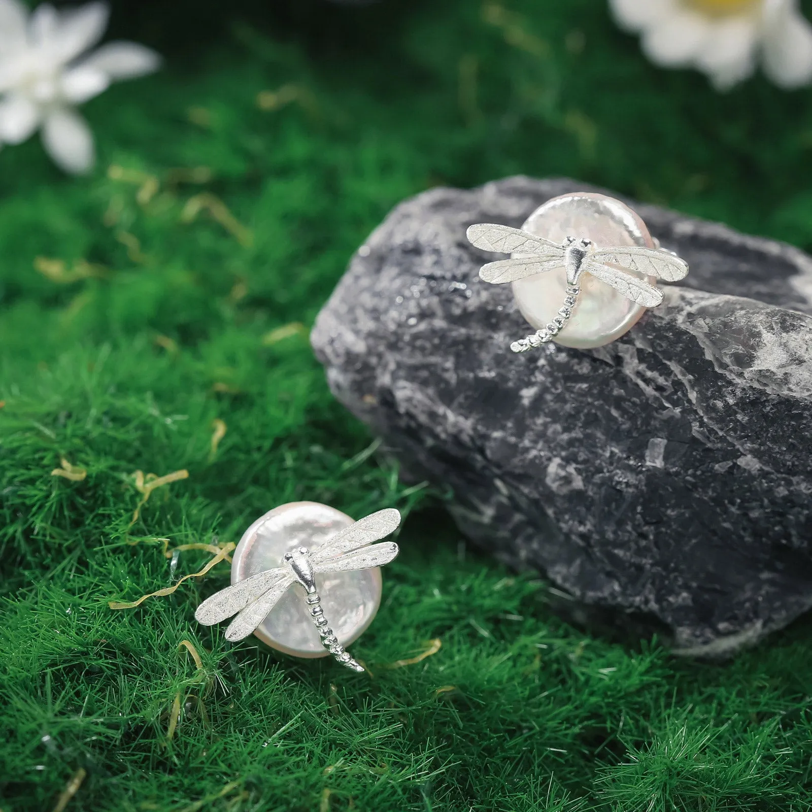 Dragonfly Pearl Stud Earrings sold by Selenichast product image thumbnail 2