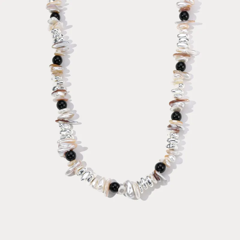 Black and White Pearl Silver Necklace sold by Selenichast
