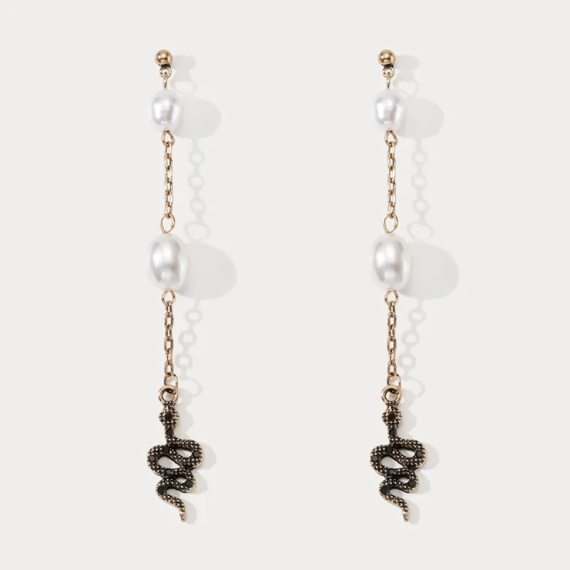 Snake Pearl Drop Earrings sold by Selenichast
