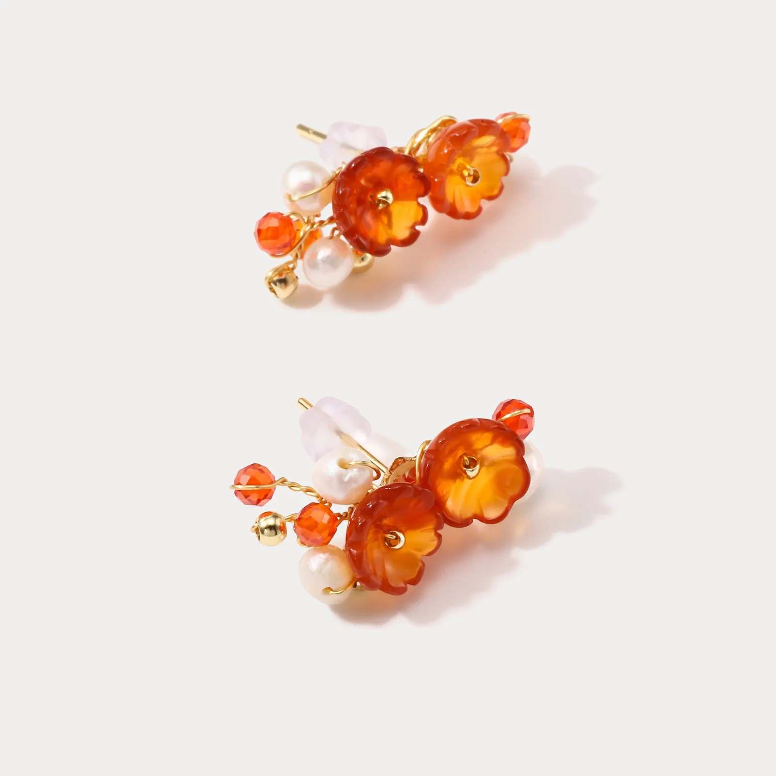 Orange Flower Pearl Earrings sold by Selenichast product image thumbnail 2