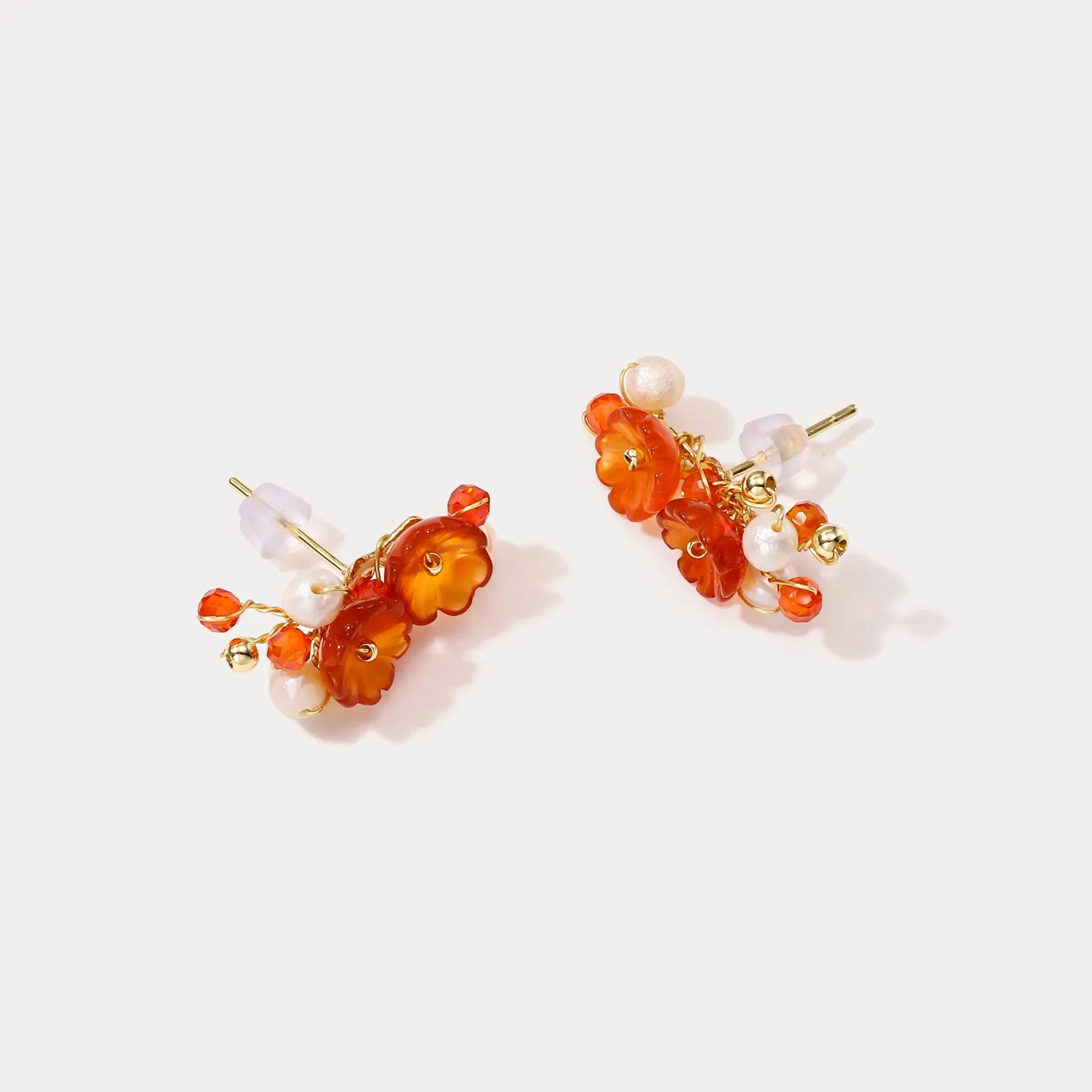 Orange Flower Pearl Earrings sold by Selenichast product image thumbnail 3