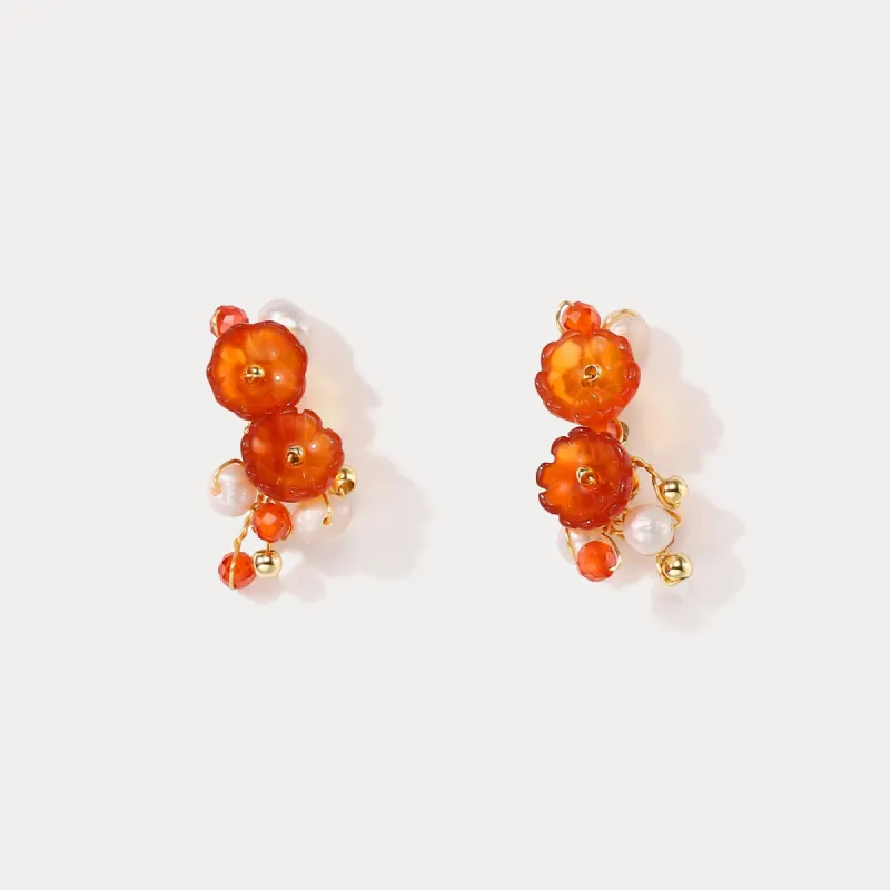 Orange Flower Pearl Earrings sold by Selenichast