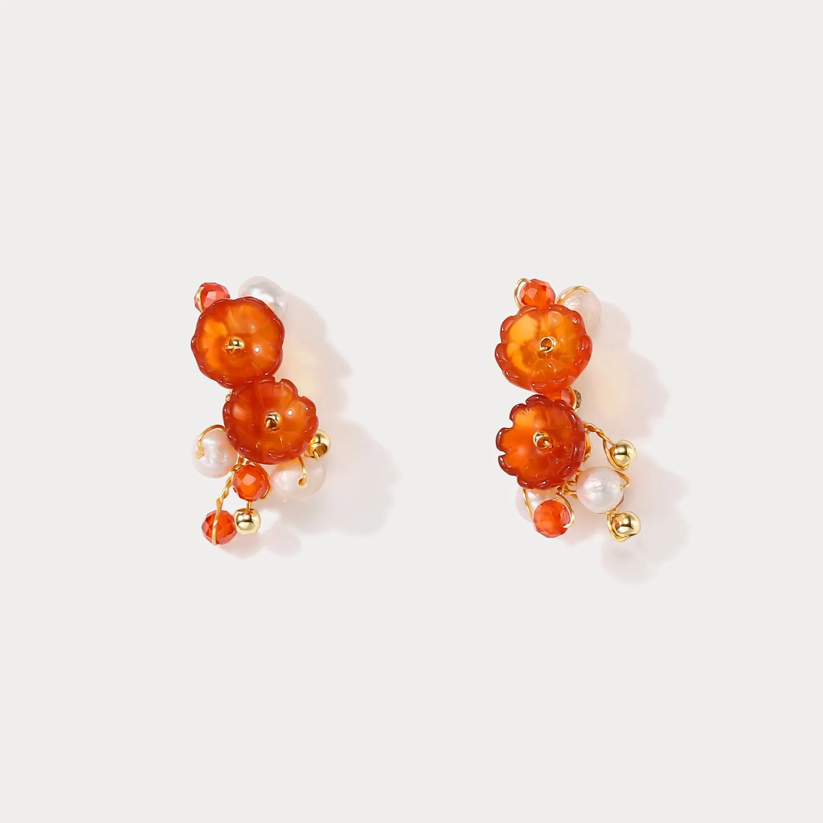 Orange Flower Pearl Earrings sold by Selenichast