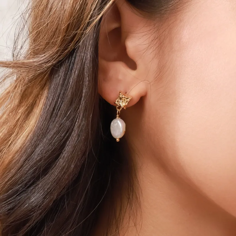 Baroque Gold Foil Pearl Stud Earrings sold by Selenichast