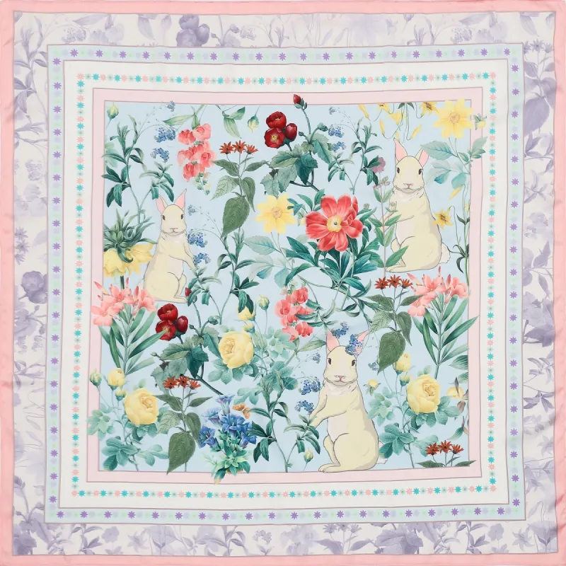 Garden Bunny Silk Square Scarf sold by Selenichast