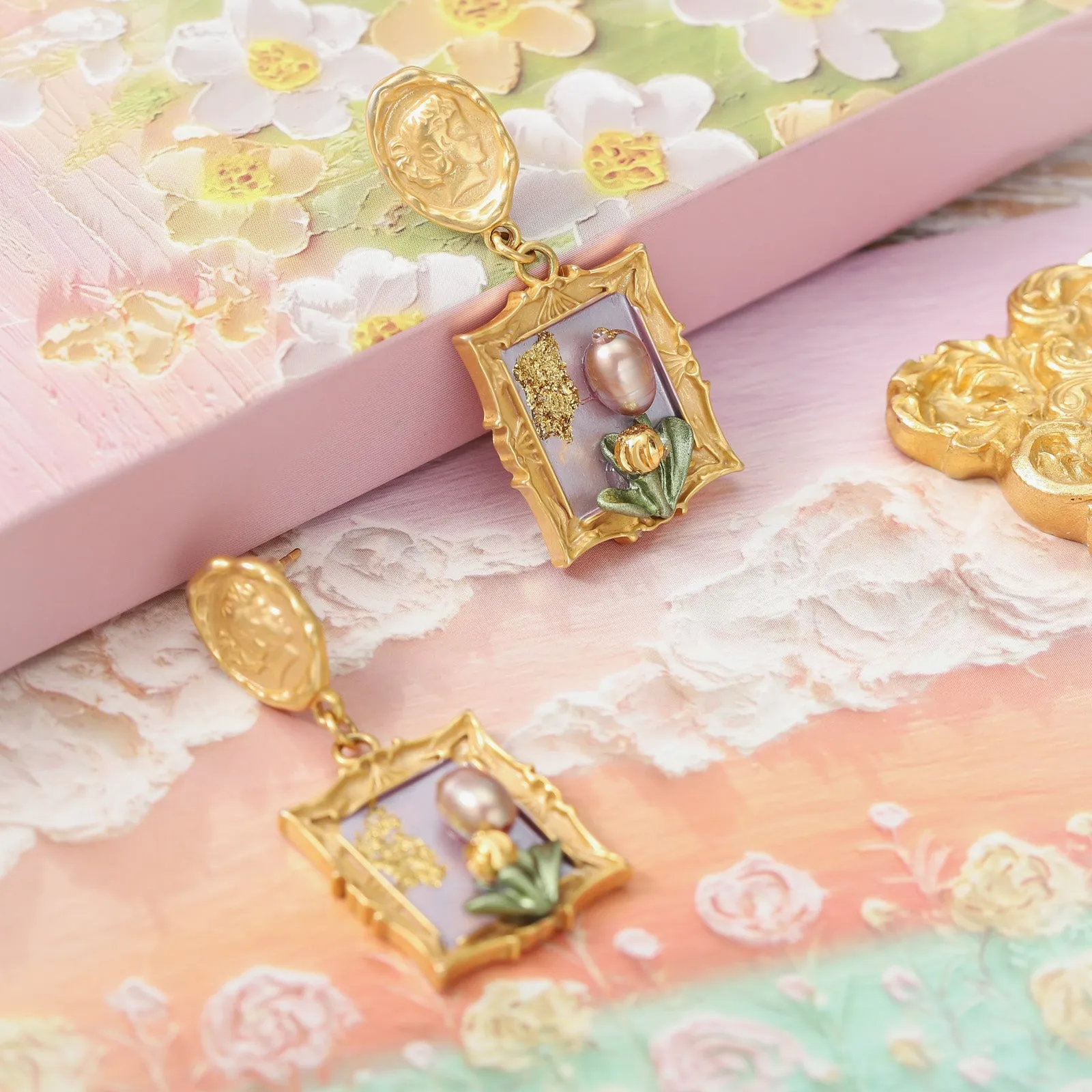 Antique Tulip Oil Painting Earrings sold by Selenichast product image thumbnail 4