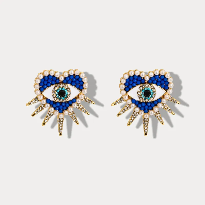 Heart Sun Diamond Evil Eye Earrings sold by Selenichast