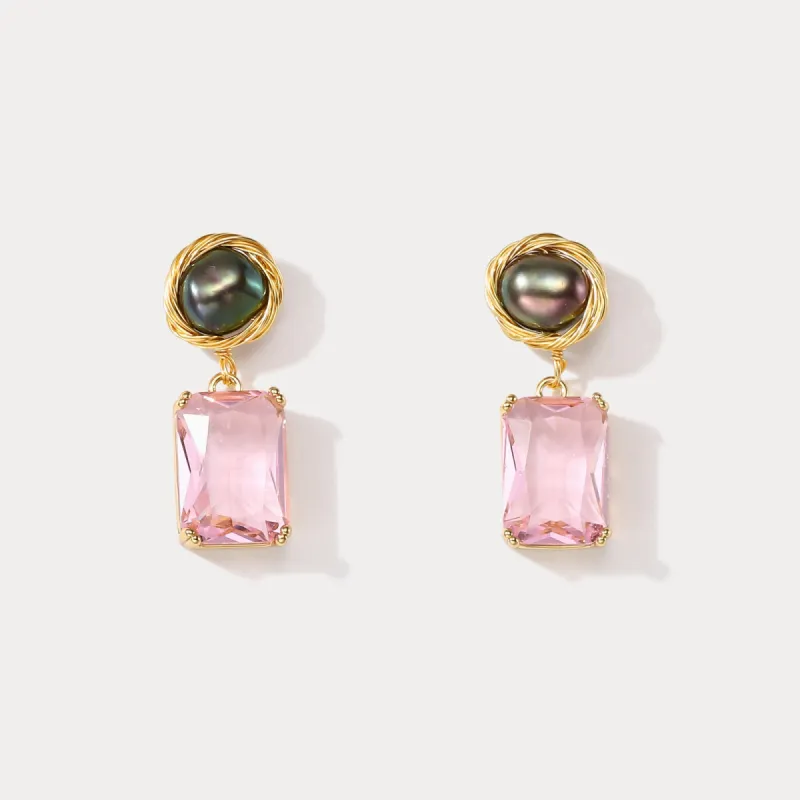 Pink Rectangle Pearl Earrings sold by Selenichast