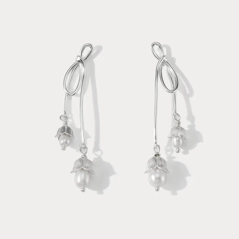 Silver Lily Of The Valley Bow Earrings sold by Selenichast