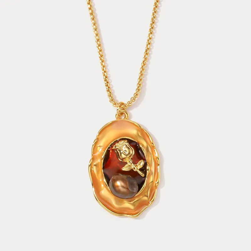 Black Pearl Oil Painting Necklace sold by Selenichast
