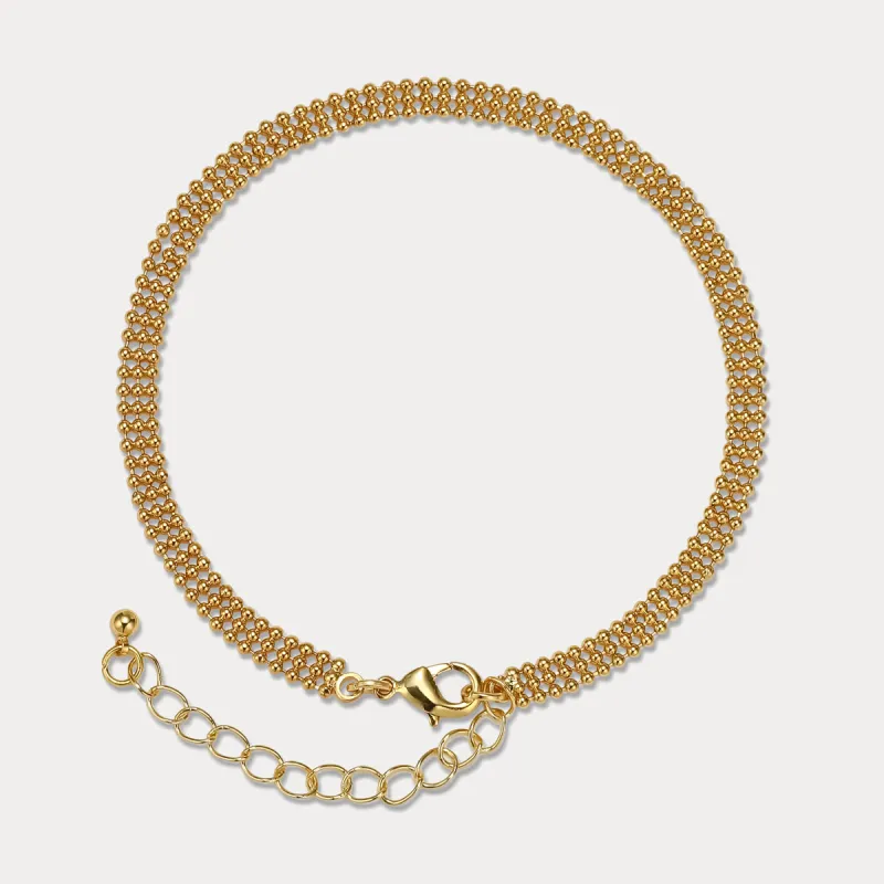 Three Columns Gold Little Ball Link Anklet sold by Selenichast