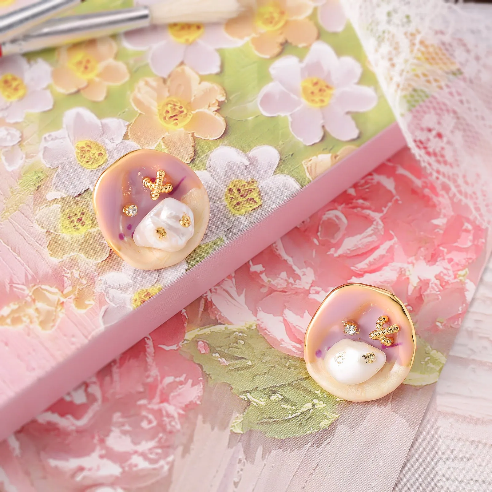 Oyster Oil Painting Earrings sold by Selenichast product image thumbnail 4