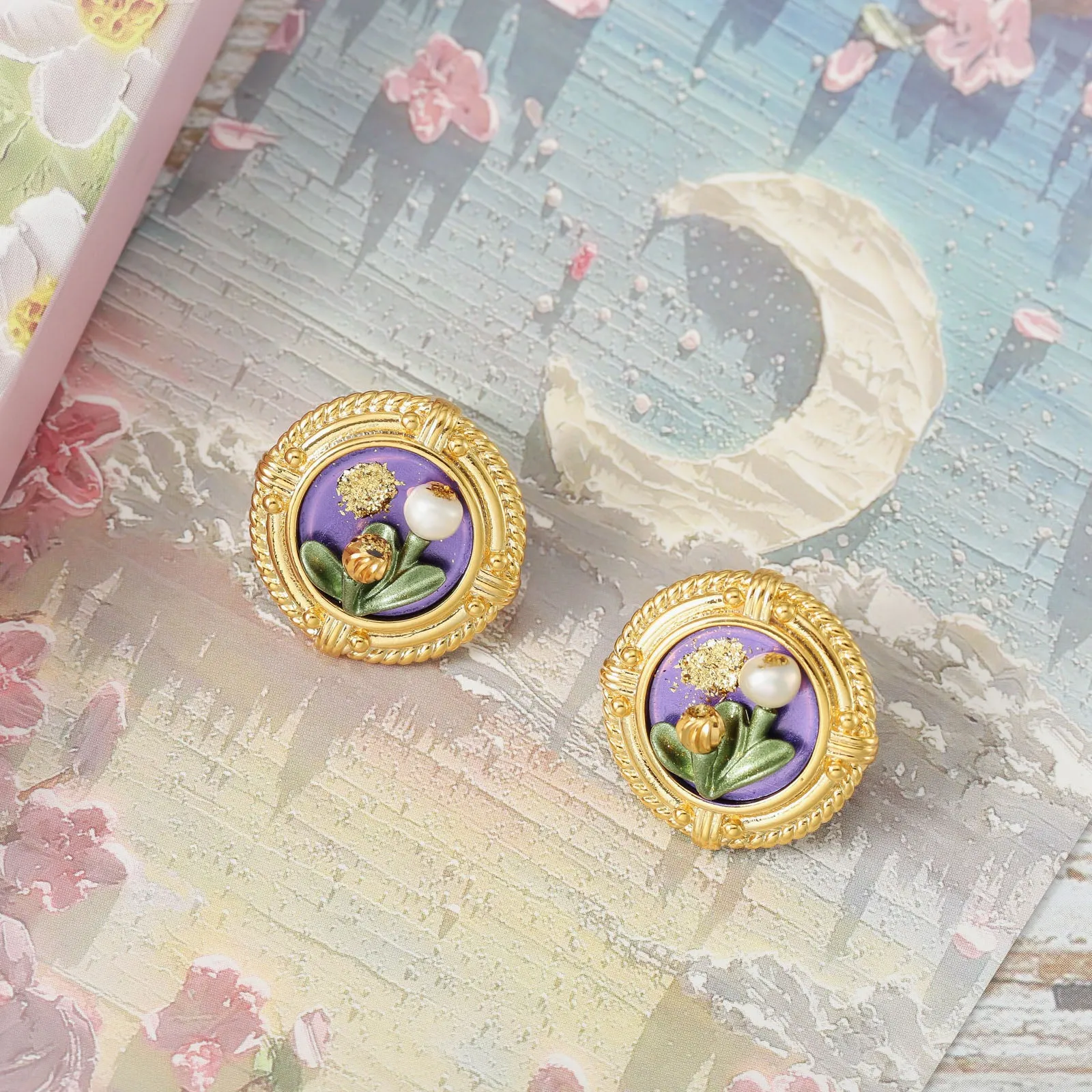 Tulip Pearl Oil Painting Earrings sold by Selenichast product image thumbnail 3