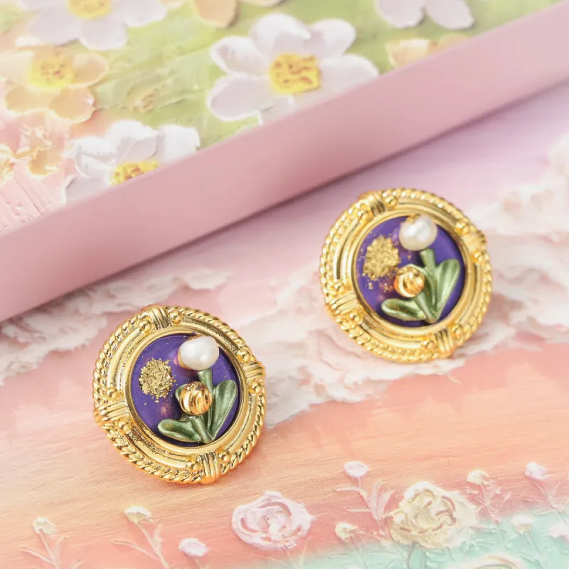 Tulip Pearl Oil Painting Earrings sold by Selenichast