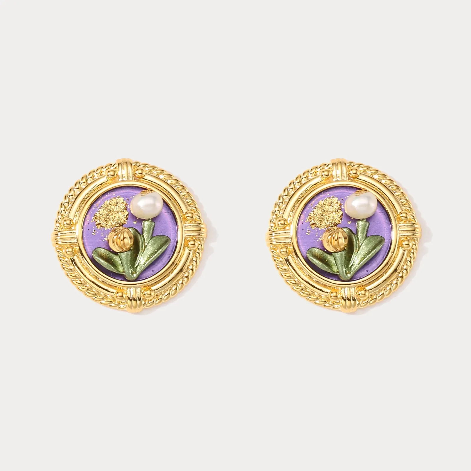 Tulip Pearl Oil Painting Earrings sold by Selenichast product image thumbnail 2